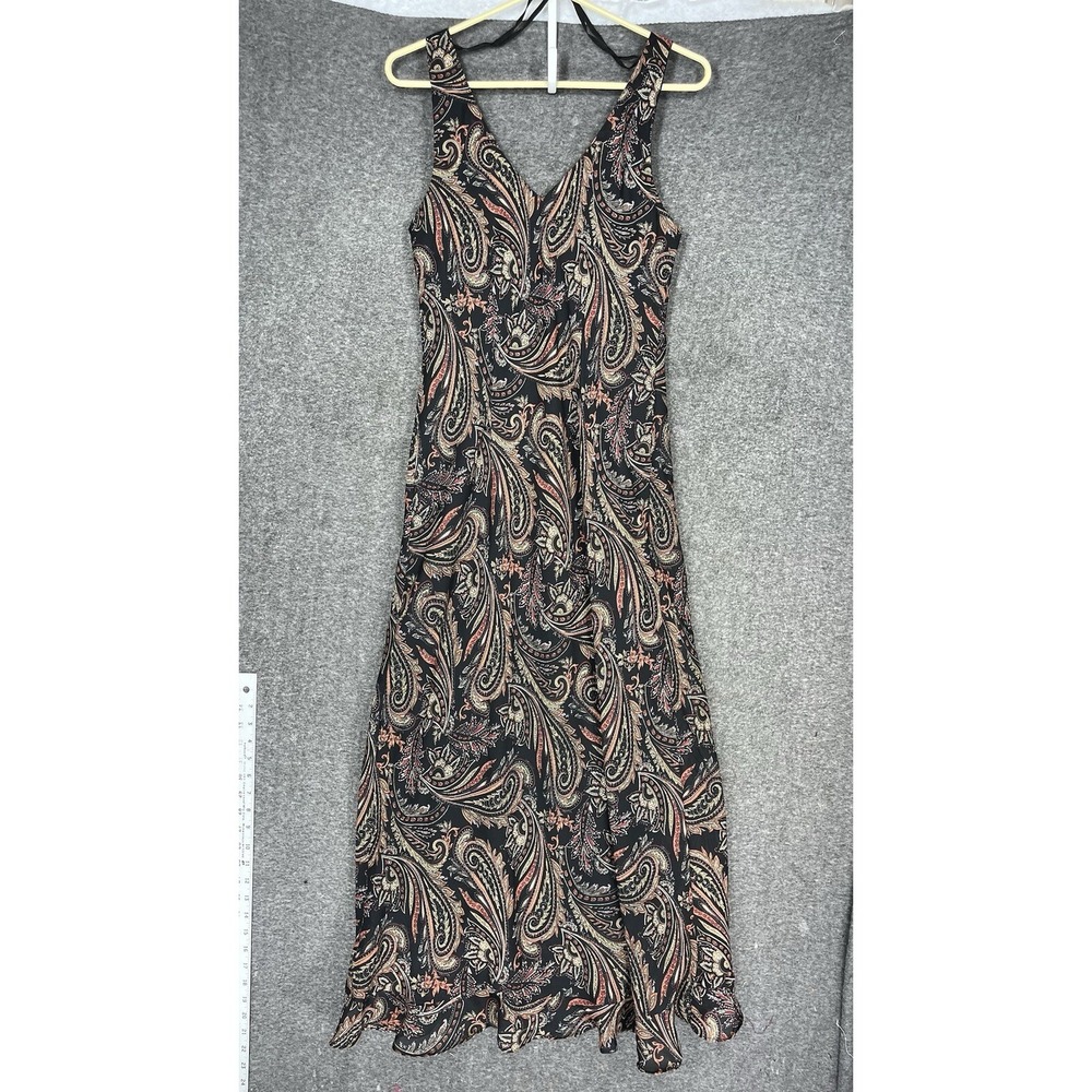 Y2K Positive Attitude Midi Dress Women's 14 Black Paisley Sheer Lined Sleeveless - Picture 10 of 11